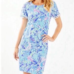 Lilly Pulitzer Women's Lissie Dress Coastal Blue Lion Around Pom Pom X-Small